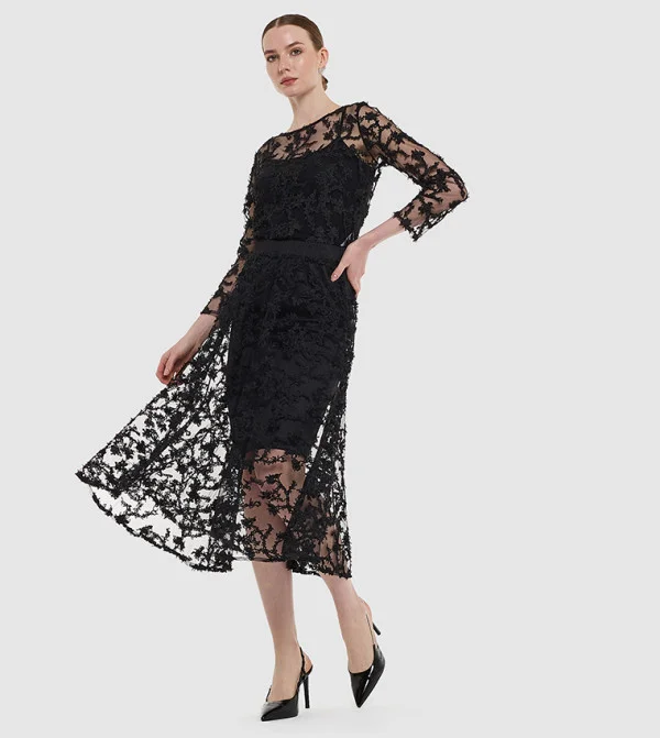 بي سي بي جي BCBG Net Embroidered Skirt With Lining