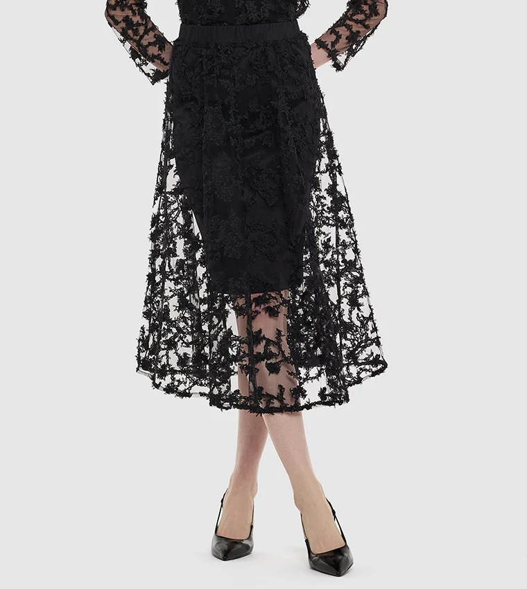 بي سي بي جي BCBG Net Embroidered Skirt With Lining