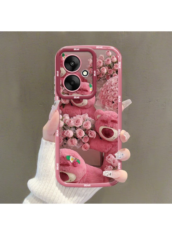 Inkaida Yingkaida Phone Case For Xiaomi Redmi 13c, 5g Full Protection Shockproof Cover For Men And Women, Creative Trendy Protective Case With Puff Shell, Rose Cute Bear + Lanyard - Image 1