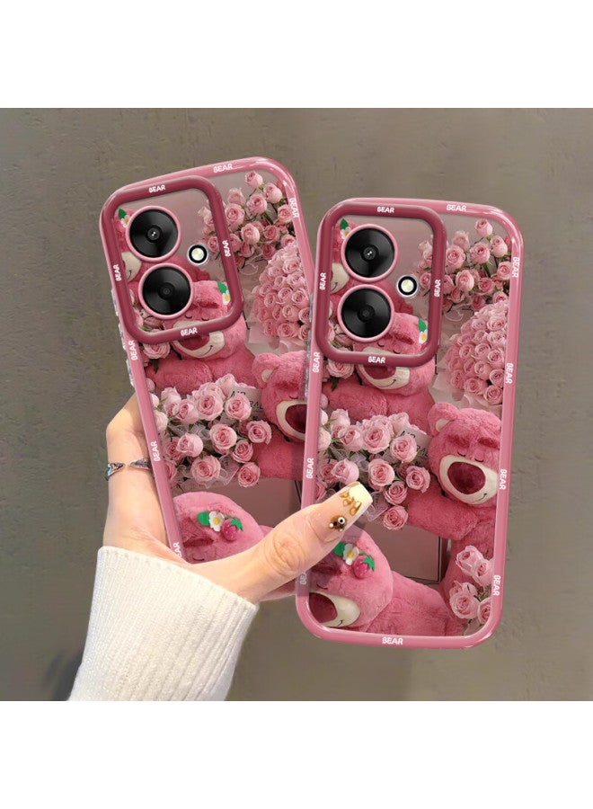 Inkaida Yingkaida Phone Case For Xiaomi Redmi 13c, 5g Full Protection Shockproof Cover For Men And Women, Creative Trendy Protective Case With Puff Shell, Rose Cute Bear + Lanyard - Image 2