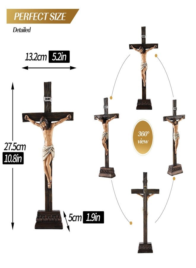 Magicsculp 10.8" H Jesus Crucifix Statue - Resin Standing Wall Cross Decoration, Praying Religious Figurine Jesus Christ Catholic Display, Hanging or Tabletop with Stand for Home Decor - Image 4