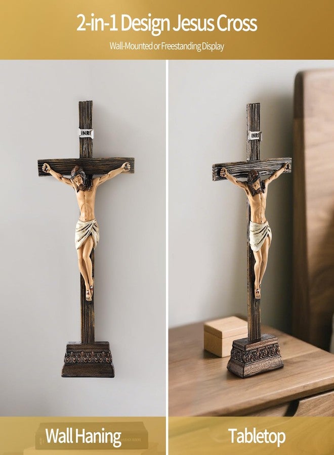 Magicsculp 10.8" H Jesus Crucifix Statue - Resin Standing Wall Cross Decoration, Praying Religious Figurine Jesus Christ Catholic Display, Hanging or Tabletop with Stand for Home Decor - Image 5