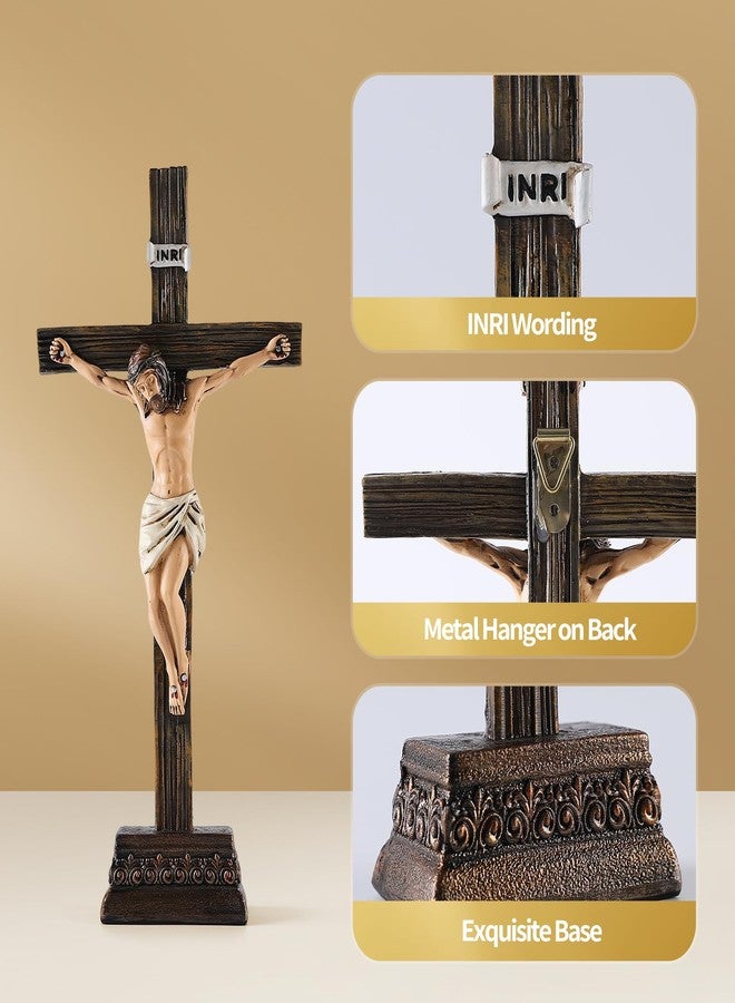 Magicsculp 10.8" H Jesus Crucifix Statue - Resin Standing Wall Cross Decoration, Praying Religious Figurine Jesus Christ Catholic Display, Hanging or Tabletop with Stand for Home Decor - Image 3