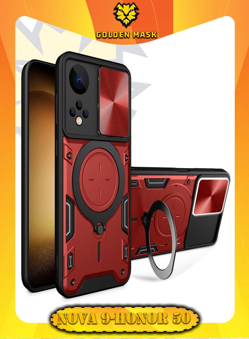 GOLDEN MASK For Huawei nova 9/Honor 50 Armored Camera Shield Cover Camera Lend Protection, Built-in 360° (Red)