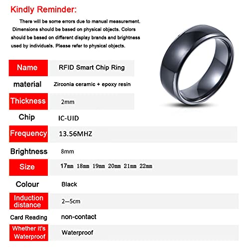 HECERE T5577 or UID chip RFID Black Ceramics Smart Finger rewrite Ring 125KHZ/13.56MHZ Wear for Men or Women(UID 13.56MHZ-22MM) - Image 3