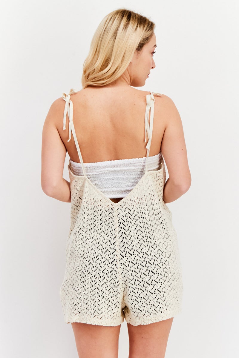 Roxy بدلة بلا أكمام للنساء بتفاصيل عيون، بيج - Image 3