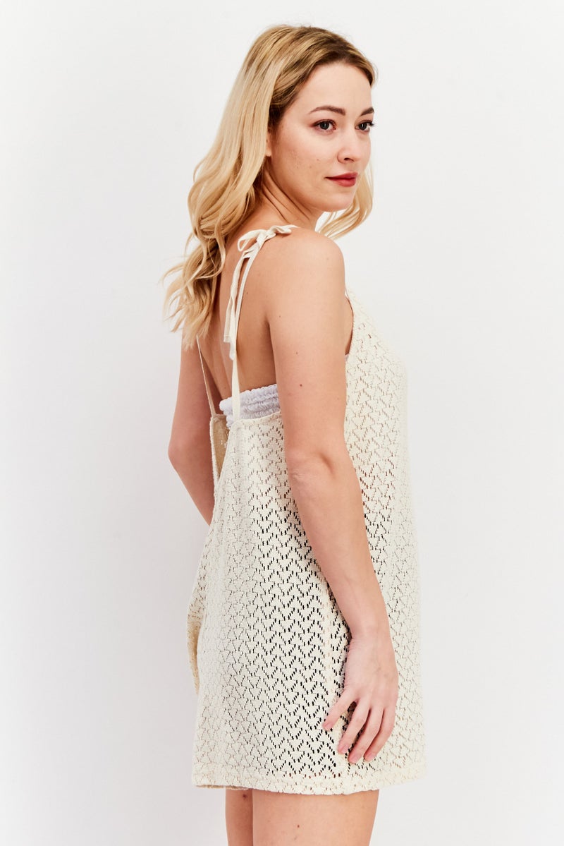 Roxy بدلة بلا أكمام للنساء بتفاصيل عيون، بيج - Image 2