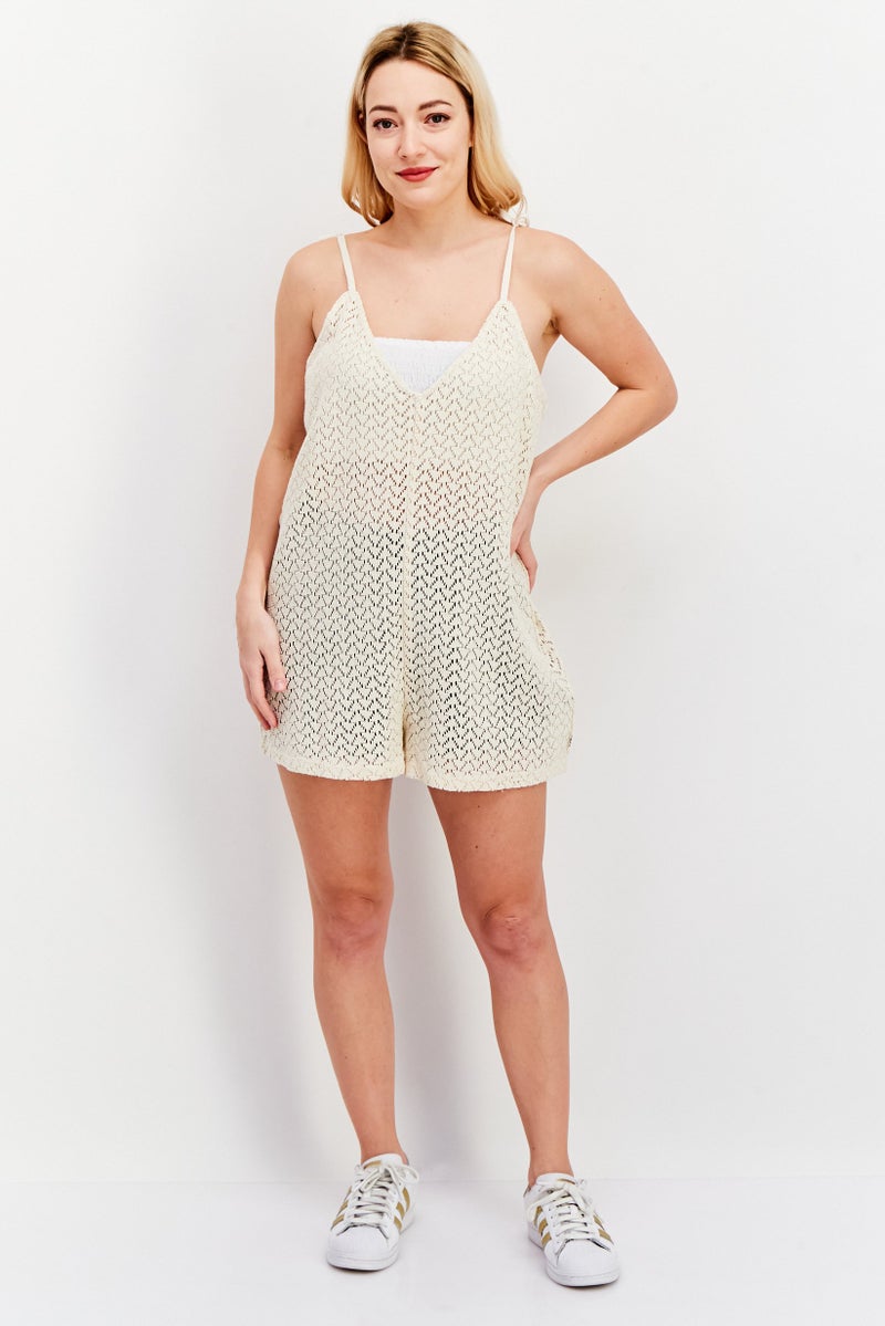 Roxy بدلة بلا أكمام للنساء بتفاصيل عيون، بيج - Image 4