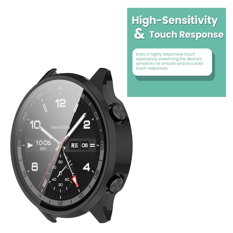 Wisely Electroplate Shine Full Protective Slim Bumper Tempered Glass Case Cover Compatible with OnePlus Watch 2R, Luxury Black - Image 5
