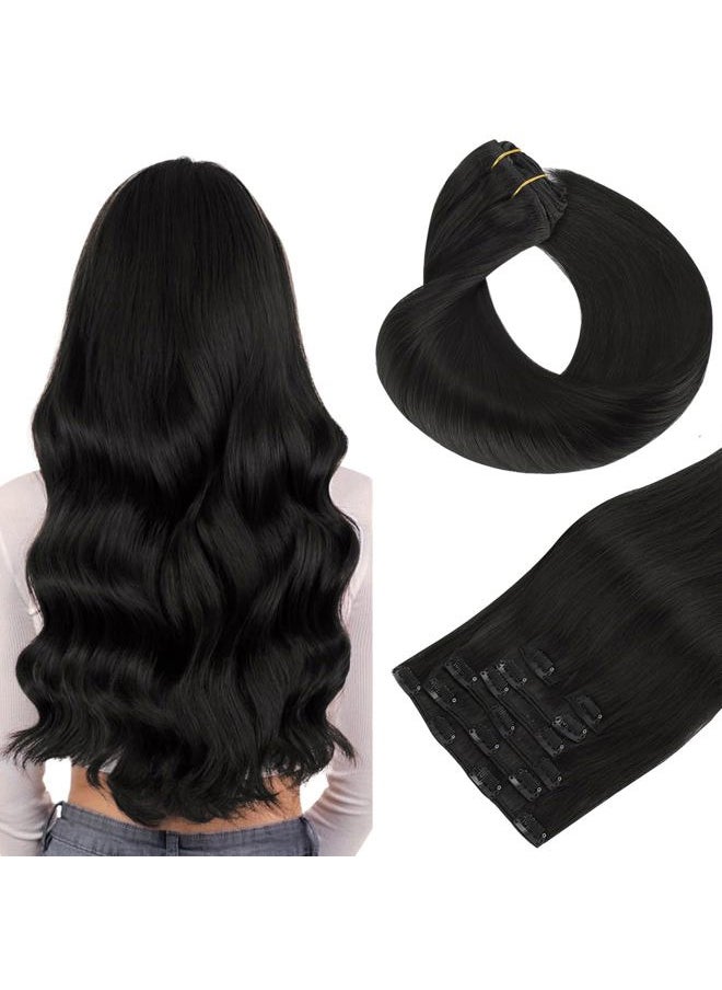 hotbanana - HOTBANANA Human Hair Clip in Hair Extensions, Natural Black 120g Clip in Hair Extensions Real Human Hair Straight Remy Hair Clip in Hair Extensions 22 Inch 7pcs - Image 1