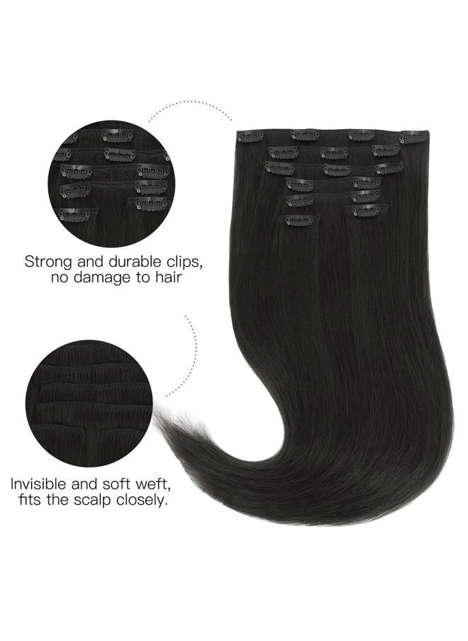hotbanana - HOTBANANA Human Hair Clip in Hair Extensions, Natural Black 120g Clip in Hair Extensions Real Human Hair Straight Remy Hair Clip in Hair Extensions 22 Inch 7pcs - Image 1