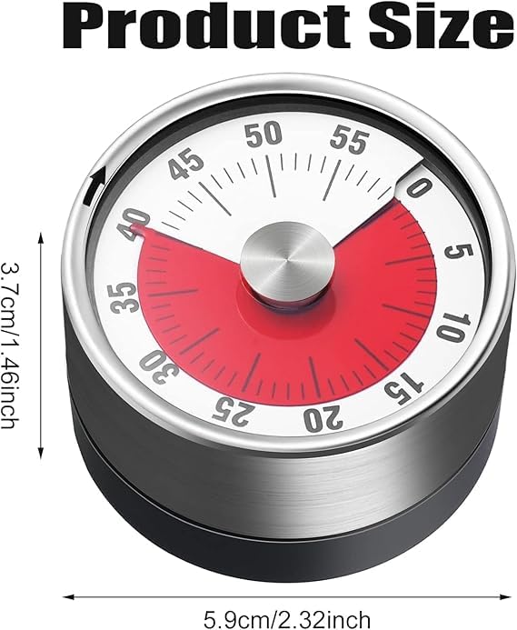 JAMBUVANTI Kitchen Timer 60min Countdown Mechanical Timer No Battery Needed Stainless Steel Countdown Timer for School Classroom Teaching Cooking Office StopWatch Type Analog Magnetic Base Cooking Timer - Image 2