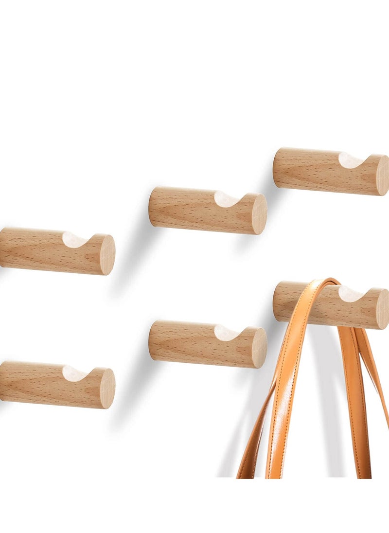 Generic 6-Pack Decorative Wooden Wall Hooks for Coats, Hats, and Bags - Beech Coat and Towel Hangers with Screws, 2.3" Wall-Mounted Hook Set for Home Organization.  - Image 1