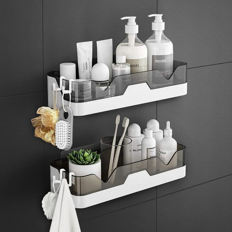 Wall Mounted Bathroom Storage Shelf, 29.5 cm, Double Layer Design, Self-Adhesive Installation, Grey and White  - Image 1