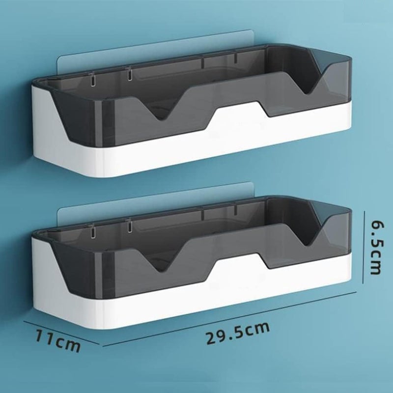 Wall Mounted Bathroom Storage Shelf, 29.5 cm, Double Layer Design, Self-Adhesive Installation, Grey and White  - Image 2