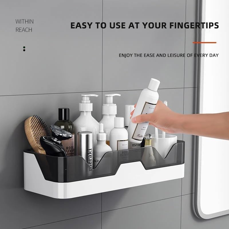 Wall Mounted Bathroom Storage Shelf, 29.5 cm, Double Layer Design, Self-Adhesive Installation, Grey and White  - Image 5