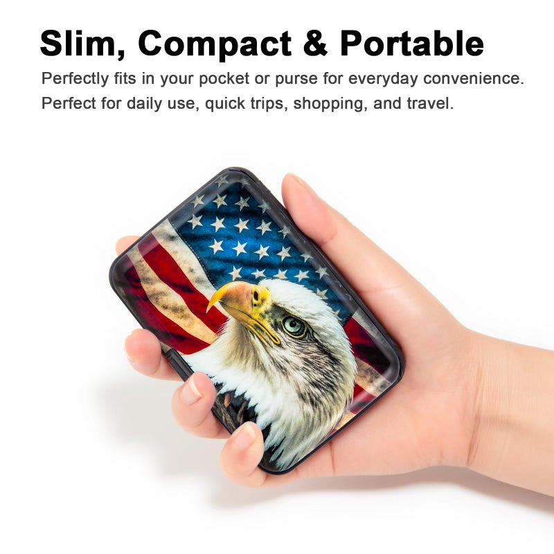 Kaabao Credit Card Holder for Men, Small RFID Blocking Wallet Business Metal Slim Mini Aluminum Hard Case for Women (American Flag Bald Eagle) - Image 4