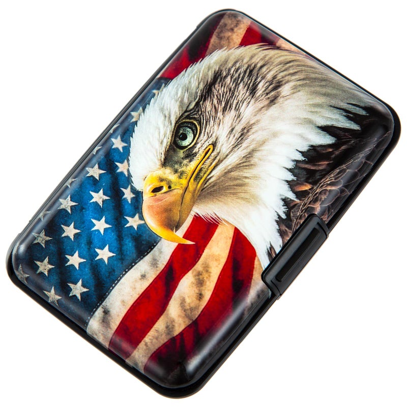 Kaabao Credit Card Holder for Men, Small RFID Blocking Wallet Business Metal Slim Mini Aluminum Hard Case for Women (American Flag Bald Eagle) - Image 1