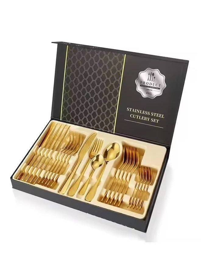 keke 24 Piece Stainless Steel Cutlery Set with Sleek Mirror Finish Includes Knives Forks Spoons and Teaspoons for Dinner and Gift Use - Image 1