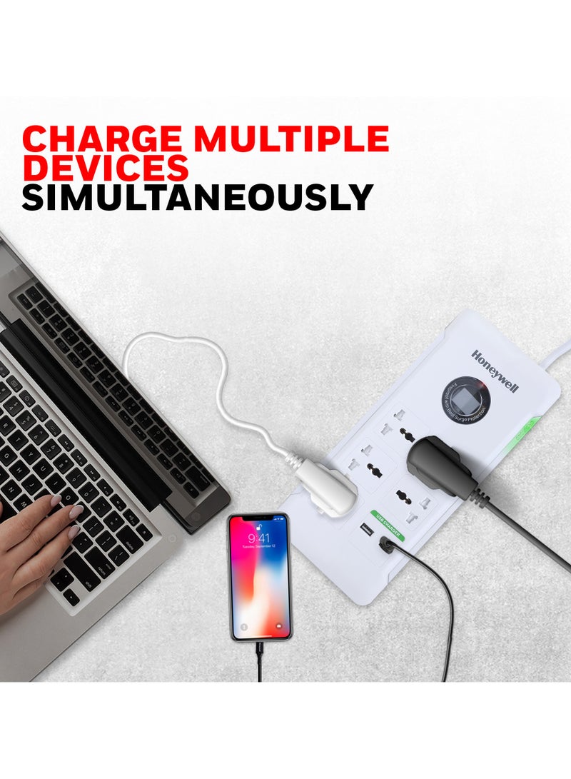 هوني ويل واقي من زيادة التيار/واقي سبايك/ وصلة طاقة، 5 مقابس عالمية، 2 منافذ USB، 36000 أمبير، 1.5 متر، ضمان تأمين الجهاز، تقنية MOV المقاومة للحريق X3، ضمان 3 سنوات - Image 5