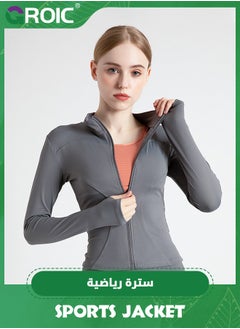 GROIC Women's Workout Jackets Lightweight Running Jacket Full Zip Track Tops Sportswear with Thumb Holes,Long Sleeve Workout Yoga Jacket Zip Up Yoga Jacket Cropped Athletic Slim Fit Tops  - Image 1