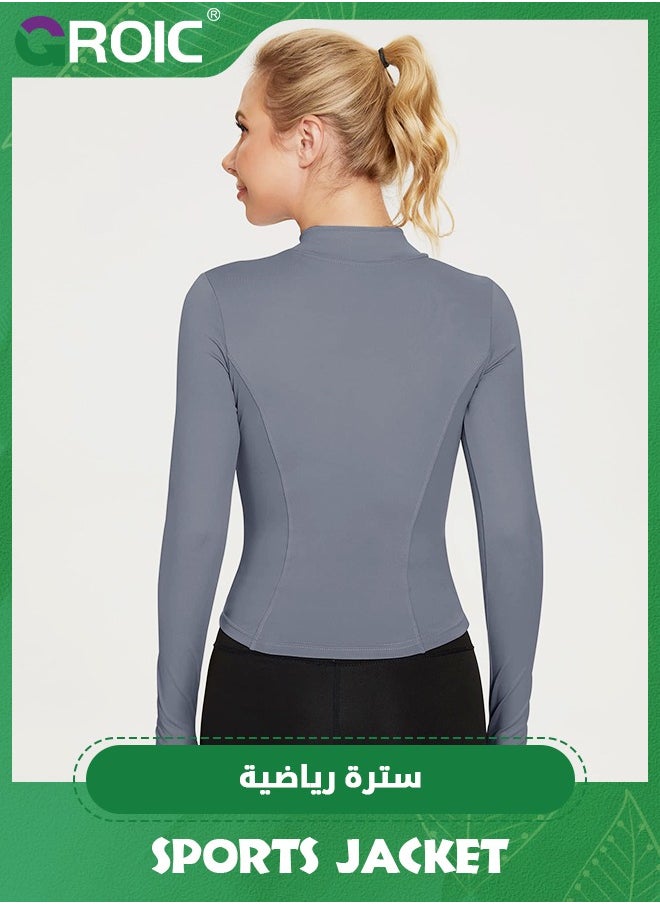 GROIC - Women's Workout Jackets Lightweight Running Jacket Full Zip Track Tops Sportswear with Thumb Holes,Long Sleeve Workout Yoga Jacket Zip Up Yoga Jacket Cropped Athletic Slim Fit Tops - Image 1