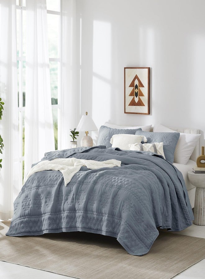 WDCOZY Boho Blue Grey Twin Quit Size Bedding Sets with 1 Pillow Sham, Farmhouse Lightweight Soft Bedspread Coverlet for All Season, 2 Pieces, 68x90 inches - Image 2