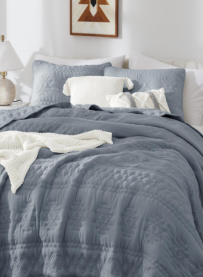 WDCOZY Boho Blue Grey Twin Quit Size Bedding Sets with 1 Pillow Sham, Farmhouse Lightweight Soft Bedspread Coverlet for All Season, 2 Pieces, 68x90 inches - Image 3