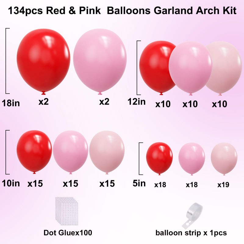 Ymsz Red And Pink Balloons Arch Kit  Valentines Balloons Arch 134Pcs Pink And Red Balloon For Birthday  Valentines  Anniversary Party Decorations - Image 2