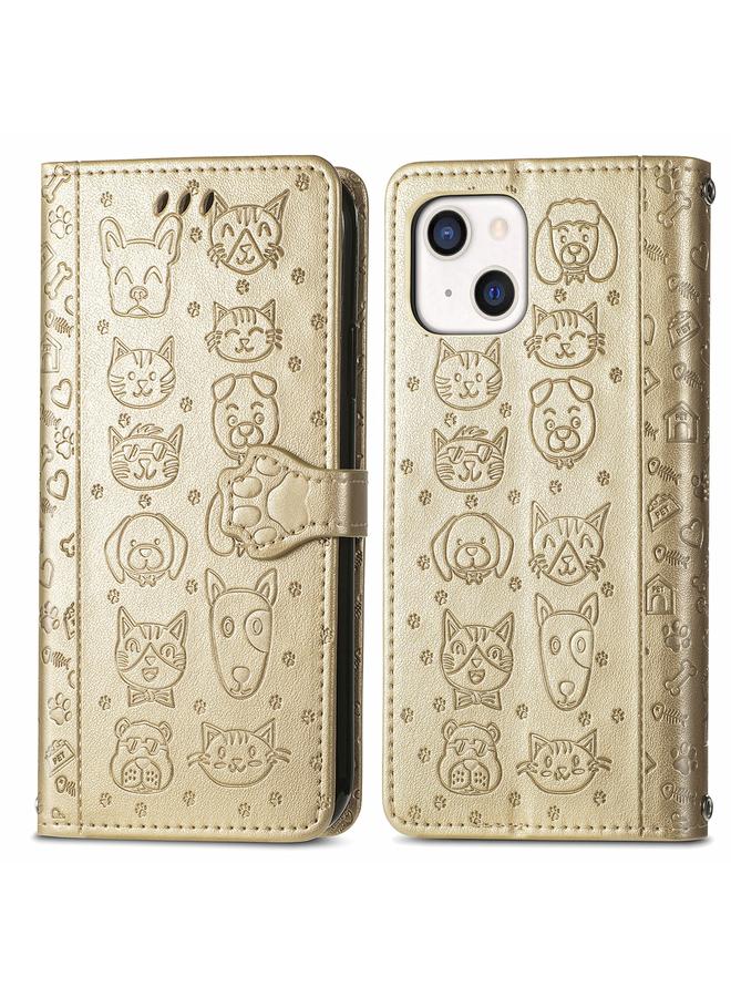 Zaboon Case For iPhone 13 mini Cute Cat and Dog Embossed Horizontal Flip Leather Case with Holder & Card Slots & Wallet & Lanyard - Image 2