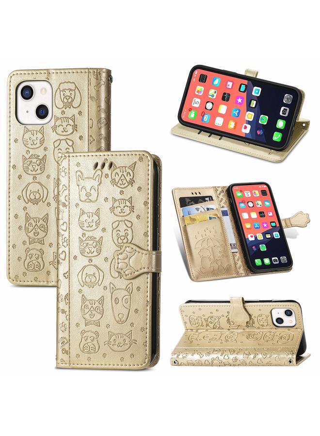 Zaboon Case For iPhone 13 mini Cute Cat and Dog Embossed Horizontal Flip Leather Case with Holder & Card Slots & Wallet & Lanyard - Image 1