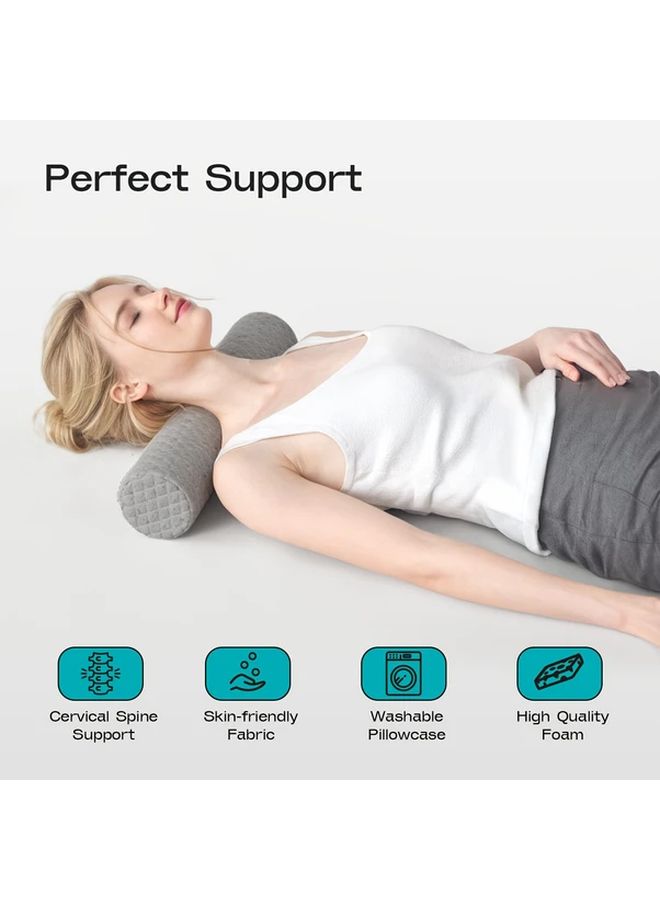 Gray Cylindrical Pillow Medium Soft Ergonomic Support Neck Back Hips Legs Machine Washable Versatile Cushion Travel Yoga Office - Image 4