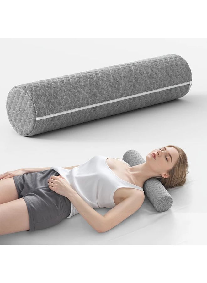Gray Cylindrical Pillow Medium Soft Ergonomic Support Neck Back Hips Legs Machine Washable Versatile Cushion Travel Yoga Office - Image 1
