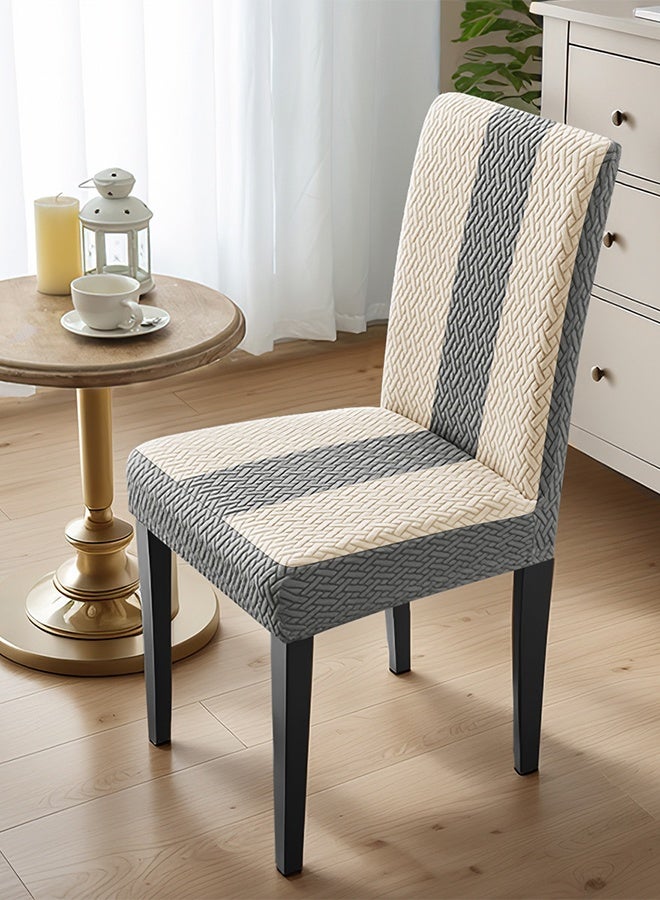 DUNISO Dining Chair Covers, Grey & Beige Patchwork Jacquard Stretchable Slipcover, Removable Washable Chair Protector for Kitchen & Hotel - Image 5