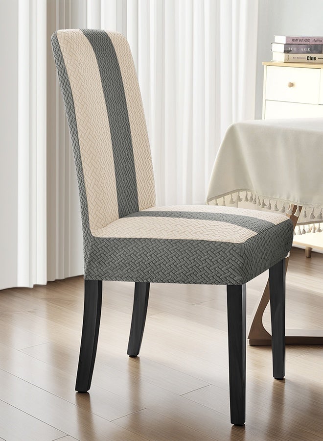 DUNISO Dining Chair Covers, Grey & Beige Patchwork Jacquard Stretchable Slipcover, Removable Washable Chair Protector for Kitchen & Hotel - Image 3