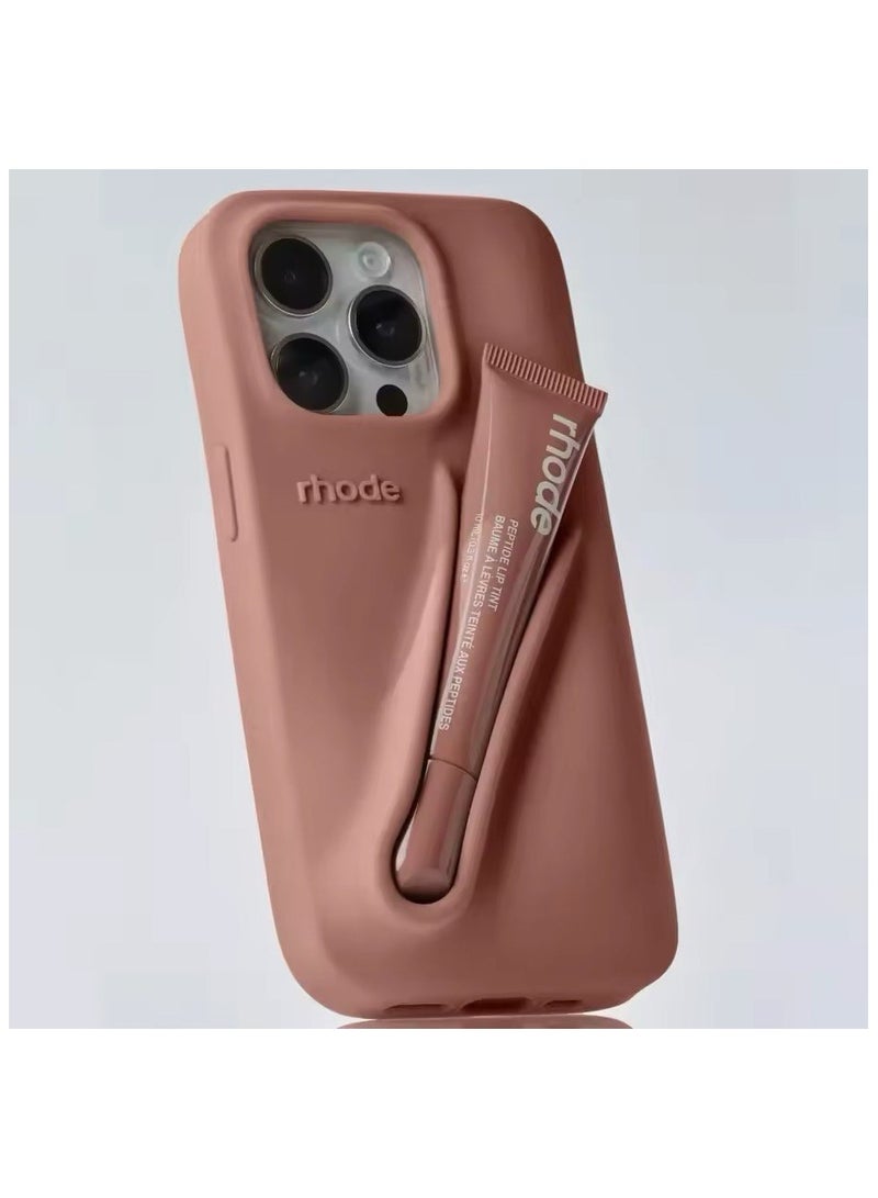 rhode Lip Gloss Phone Case with Lip Tint, For iPhone Case Liquid Silicone Camera Protection Lipstick Lip Glaze Phone Case for iPhone 15 Pro Max (Toast) - Image 1