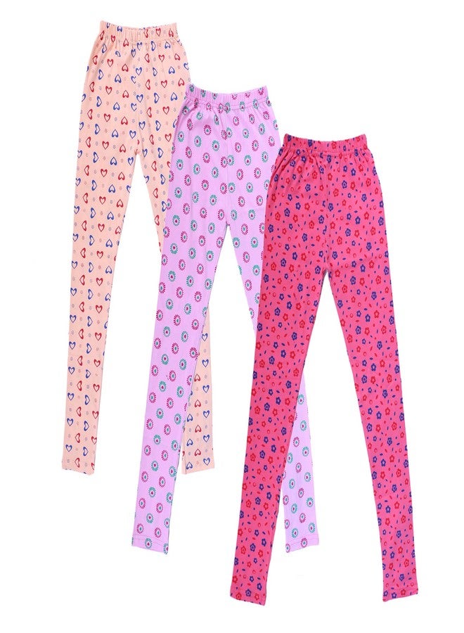 Indistar Girls Cotton Printed Leggings (Pack of 3) (714525657_Pink_4-5 Years) - Image 1