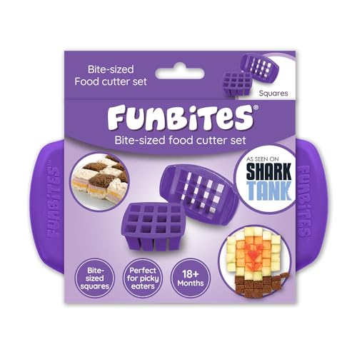 FunBites Food Cutter Purple Squares, Sandwich Cutter for Kids, Bento Lunch Box Accessory Cuts Food into Bite-Size Shapes, Great for picky eaters. - Image 1