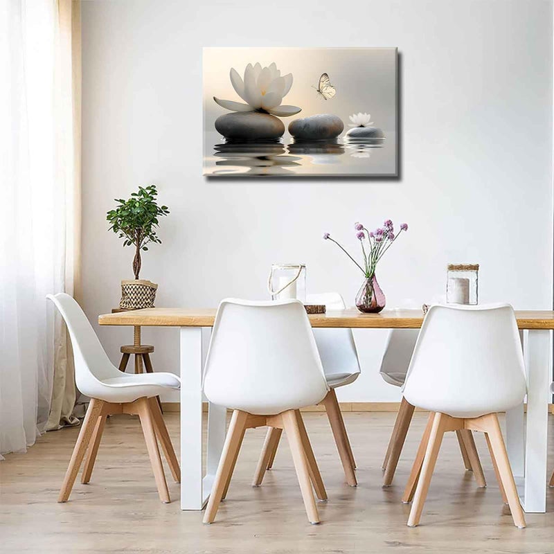 styfasin Zen White Lotus Canvas Wall Art White Flower Yellow Butterfly on Lake Wall Decor Pictures Meditation Posters Prints for Bathroom Living Room Modern Spiritual Yoga Spa Bedroom Decoration - Image 4