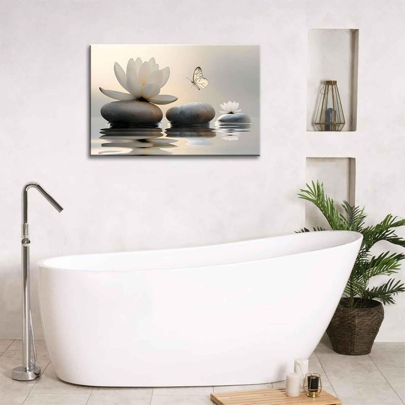 styfasin Zen White Lotus Canvas Wall Art White Flower Yellow Butterfly on Lake Wall Decor Pictures Meditation Posters Prints for Bathroom Living Room Modern Spiritual Yoga Spa Bedroom Decoration - Image 5