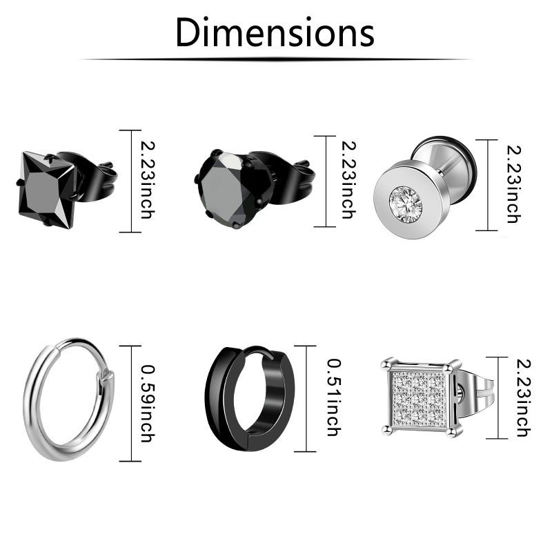 ONESING 21 Pairs Stainless Steel Earrings for Men Inlaid Cross Dangle Hinged Earrings Hoop CZ Stud Hypoallergenic Earrings Huggie Earrings Set for Women Men Ear Piercing Jewelry Black Steel Gold - Image 2