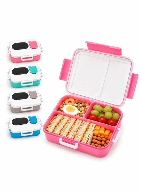 Lunch Box for Kids & Adults, 3 Compartment Leakproof Bento Lunch Box, BPA Free Food Storage Container with Secure Locking Lid, Portable Reusable Lunch Container for School, Office, Picnic & Travel - Multicolour