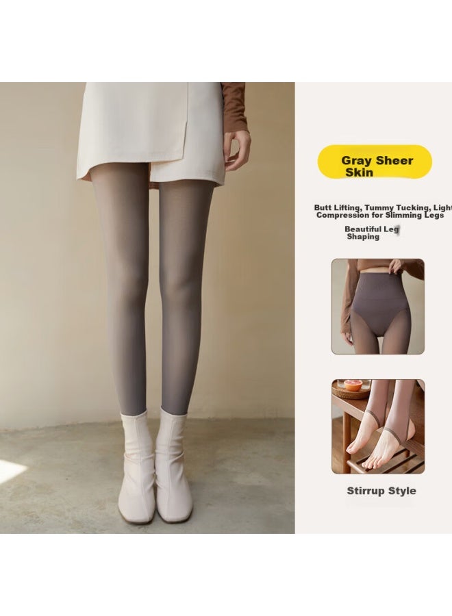 Kj Women's High-waist Autumn Winter Thickened Fleece-lined Faux Sheer Nude Effect Warm Leggings Tights - Image 5