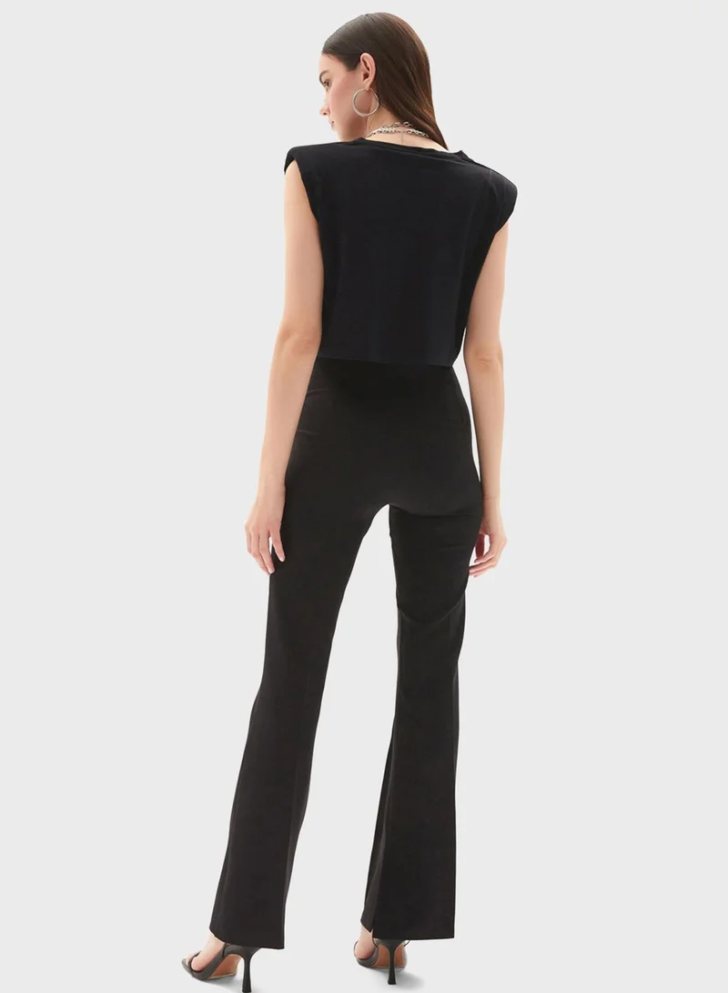 JUNE Side Slit High Waist Pants