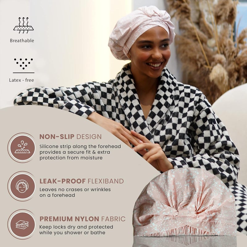SMPL objects Reusable Shower Cap for Women Reusable Waterproof – Leakproof, Nonslip Hair Cap for Shower Flexiband – Soft, Breathable, Durable Christmas Shower Caps by (Blush) - Image 2