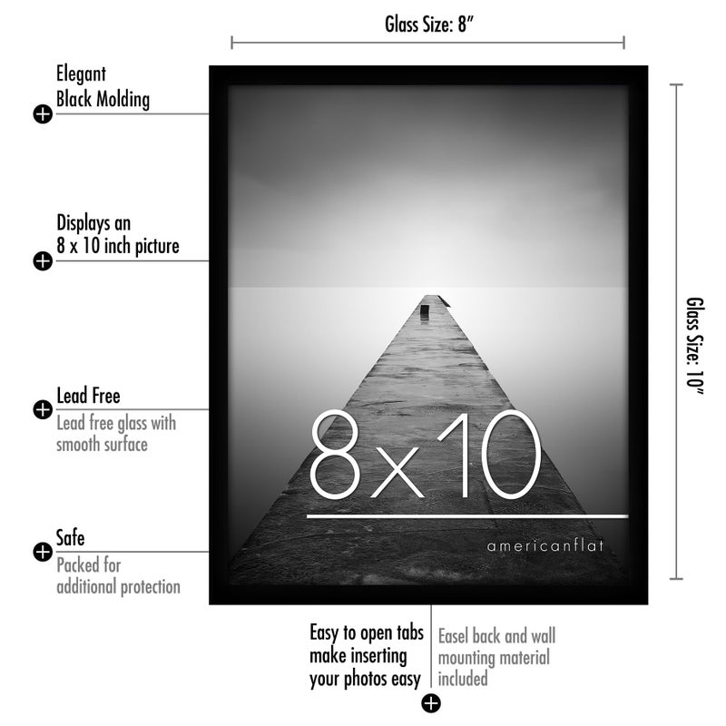 Americanflat 8x10 Picture Frame with Shatter-Resistant Glass - Set of 6 - Galleria Collection - Picture Frames for Tabletop and Wall Display - Black - Image 2
