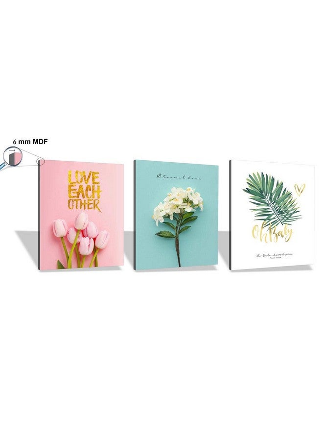 SAF paintings Set of 3 Love Flower Design UV Coated 6MM MDF Home Decorative Gift Item Painting 12 inch X 27 inch SANFC12218, Floral, Multicolour - Image 3