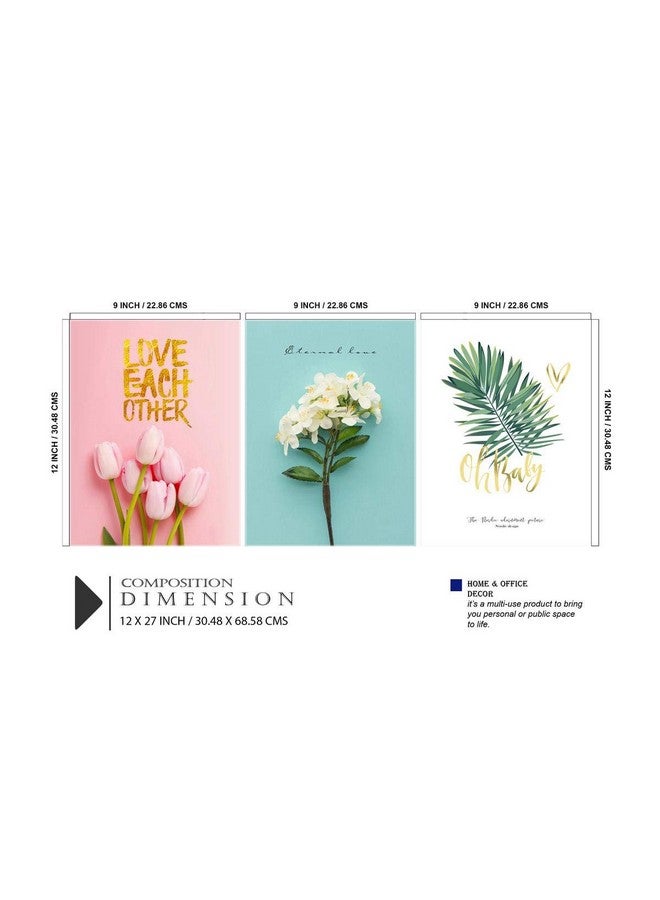 SAF paintings Set of 3 Love Flower Design UV Coated 6MM MDF Home Decorative Gift Item Painting 12 inch X 27 inch SANFC12218, Floral, Multicolour - Image 4