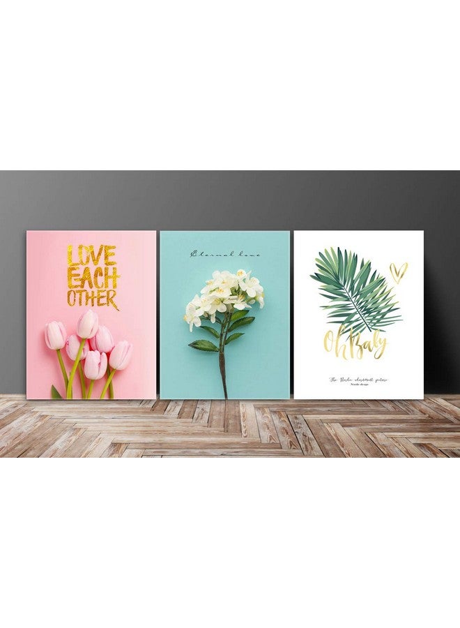 SAF paintings Set of 3 Love Flower Design UV Coated 6MM MDF Home Decorative Gift Item Painting 12 inch X 27 inch SANFC12218, Floral, Multicolour - Image 1