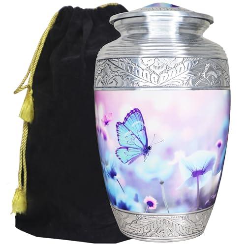 M MEILINXU Urns for Human Ashes Adult Female & Male, Cremation Urn for Ashes for Women & Man, Funeral Decorative, Urn with Butterflies, Burial, Blue Butterfly and Flower - Large - Image 4